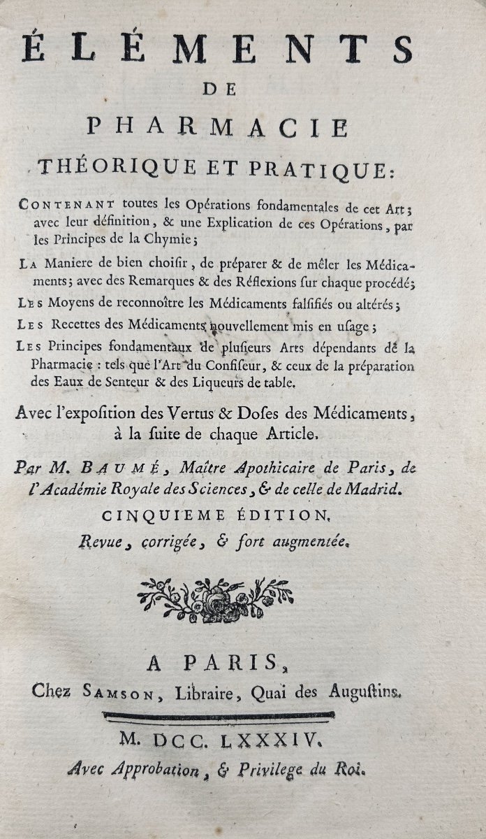 BAUMÉ - Éléments de pharmacie théorique et pratique. Chez Simon, 1784, reliure d'époque.