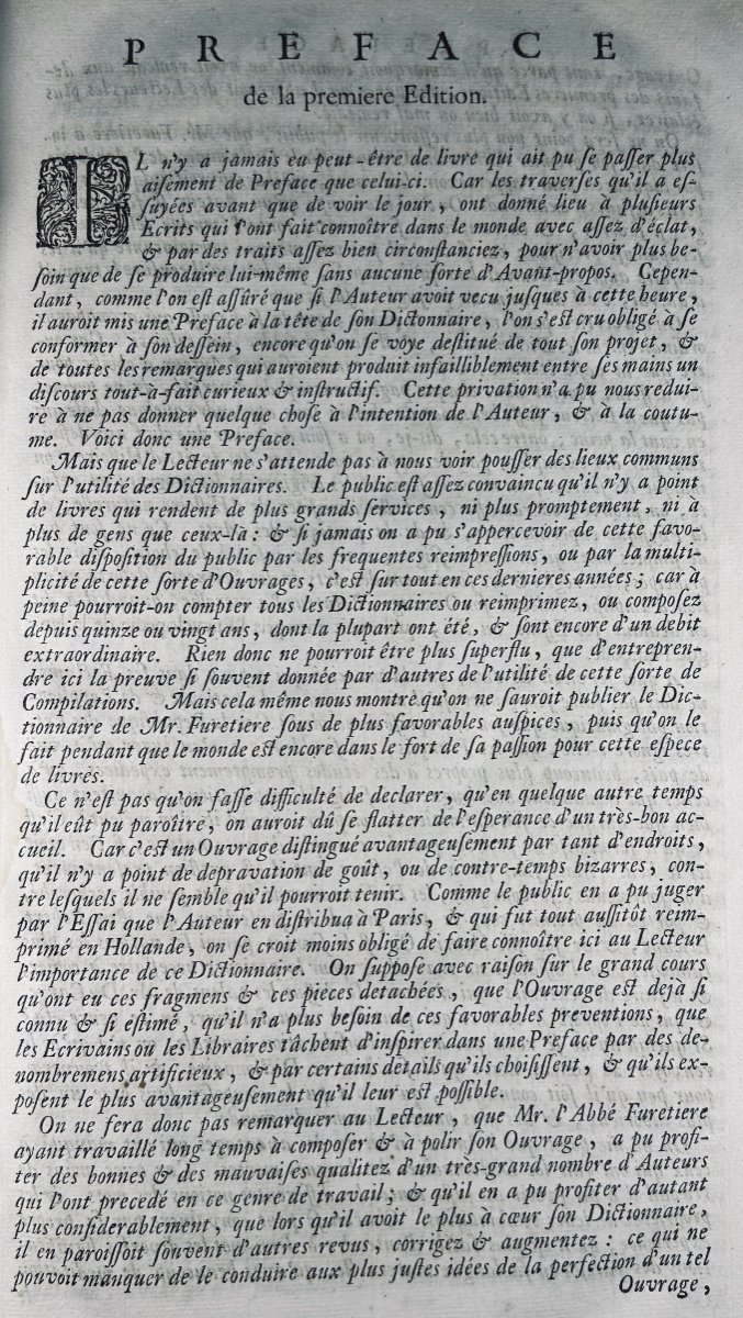 Furetière - Universal Dictionary, Generally Containing All French Words. 1701, Bound.-photo-3