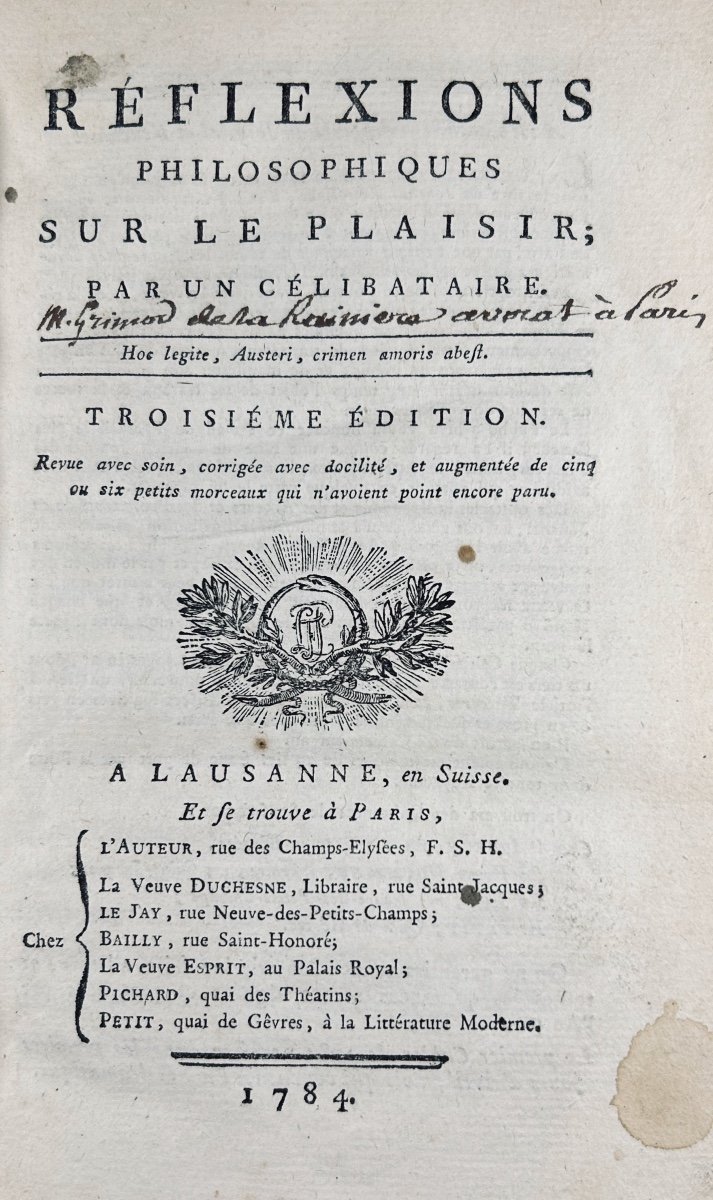 [grimod De La Reynière] - Philosophical Reflections On Pleasure By A Bachelor. 1784.-photo-2