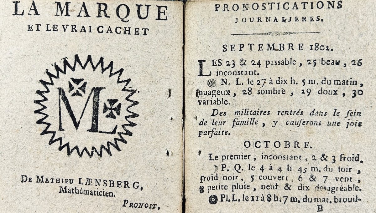 Laensberg (mathieu) - Daily Almanac For The Year XI & The Year 1803. Liège, Barnabe, 1803.-photo-3