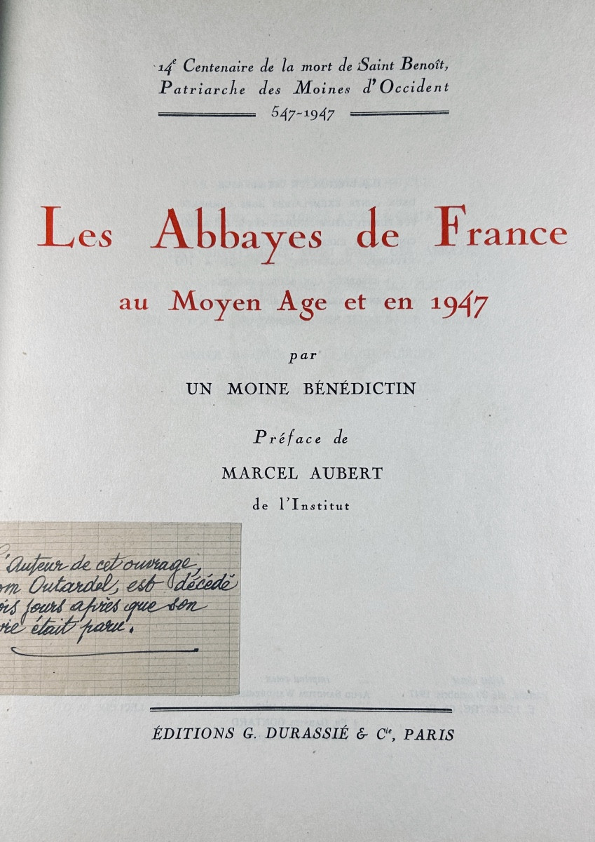 [DOM OURTADEL] - Les abbayes de France au Moyen-Âge et en 1947 par un moine bénédictin. 1947.-photo-2