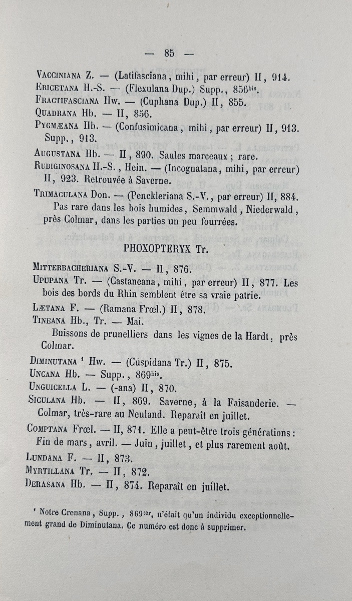 [ENTHOMOLOGIE] - PEYERIMHOFF - Catalogue des lépidoptères d'Alsace. Decker, 1872, broché.-photo-2