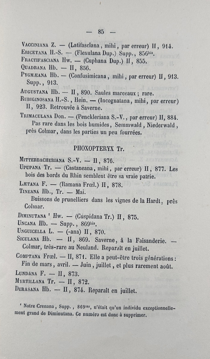 [ENTHOMOLOGIE] - PEYERIMHOFF - Catalogue des lépidoptères d'Alsace. Decker, 1872, broché.-photo-10