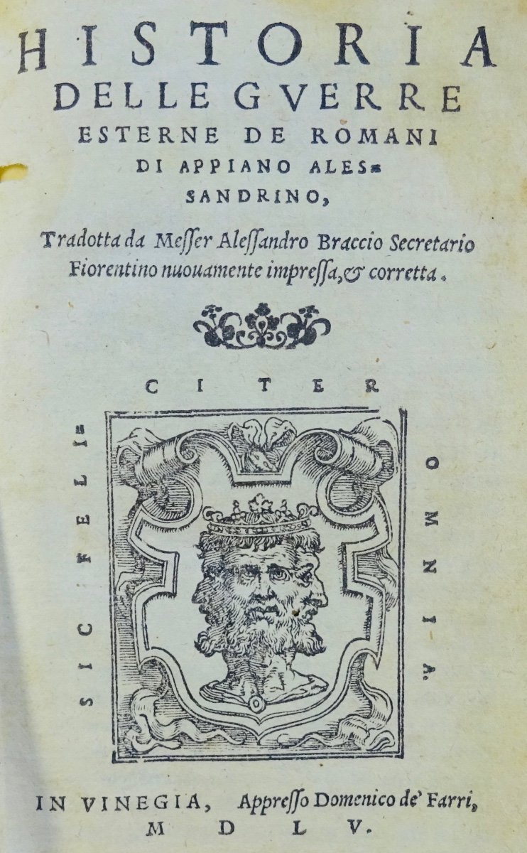 Appiano - History Of The War Of The Romans, Printed In Venice In 1555. Italian Langage.