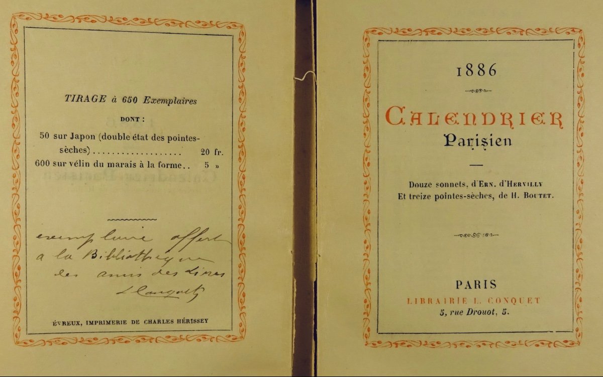 Hervilly - 1886 Parisian Calendar. L. Conquet Bookstore, 1886.-photo-3