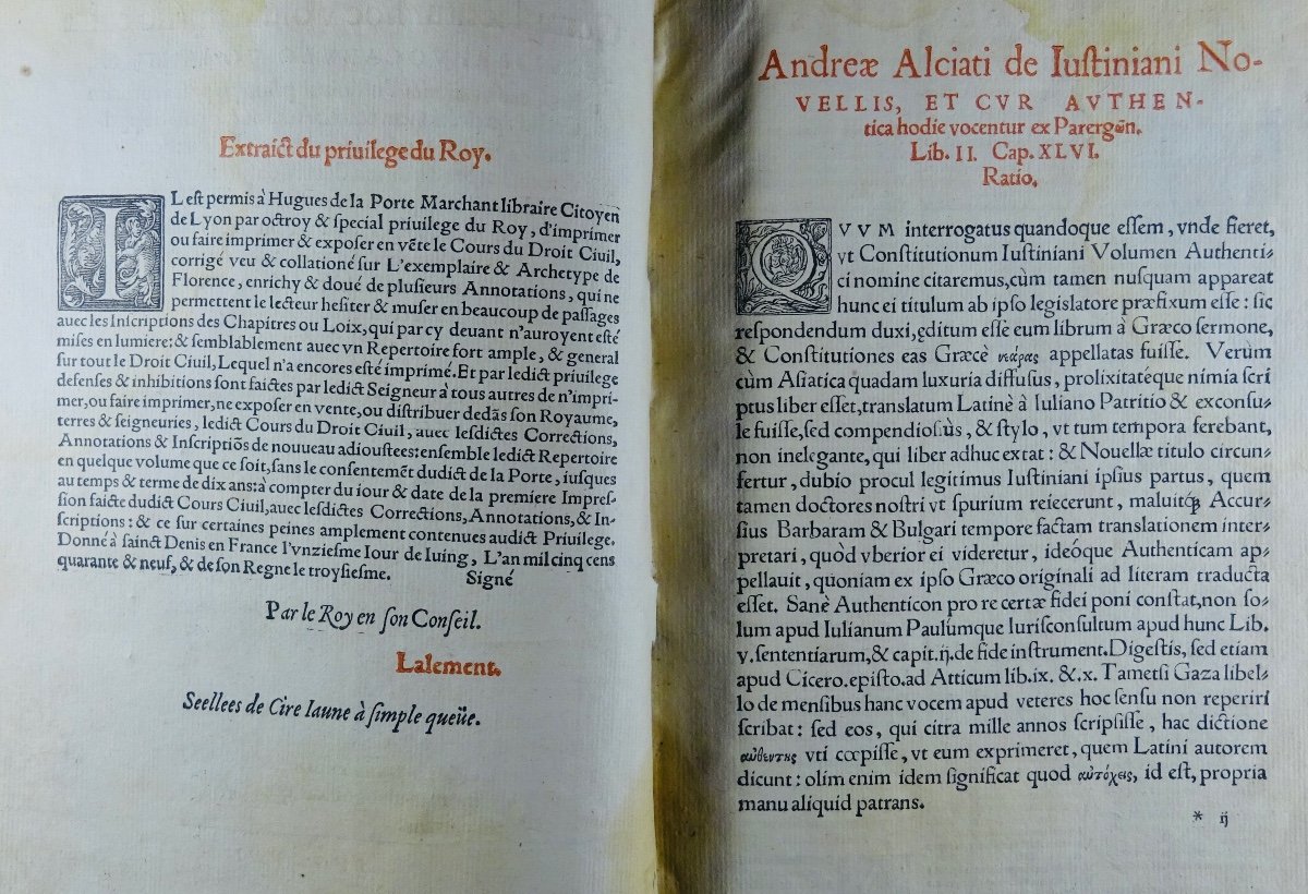 JUSTINIEN - Novellas constitutiones. Livre de Droit du 16ème siècle, imprimé à Lyon en 1551.-photo-2