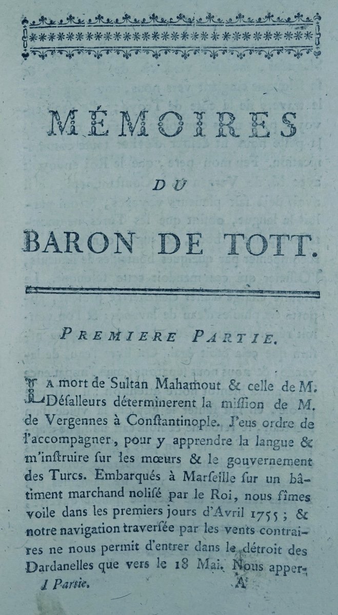 TOTT - Mémoires du Baron de Tott sur les Turcs et les Tartares. 1785, 3 volumes.-photo-4