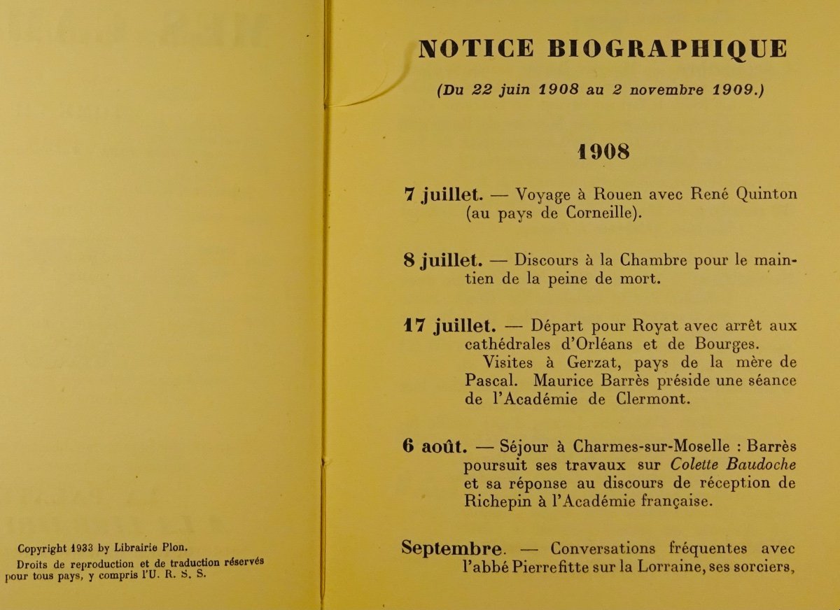 BarrÈs - My Notebooks. Seventh Volume (1908-1909). Plon - La Palatine, 1933. First Edition.-photo-4