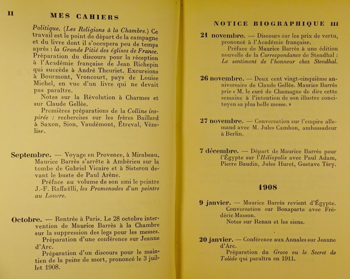 BARRÈS - Mes Cahiers. Tome Sixième (1907-1908). Plon - La Palatine, 1933. Édition Originale.-photo-1