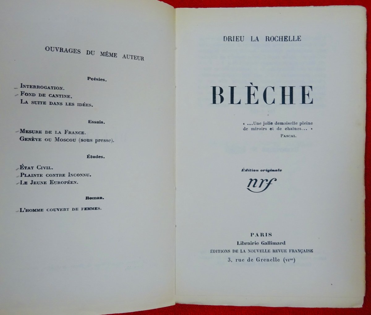 DRIEU LA ROCHELLE (Pierre) - Blèche. Paris, Gallimard, 1928. Édition originale.-photo-3