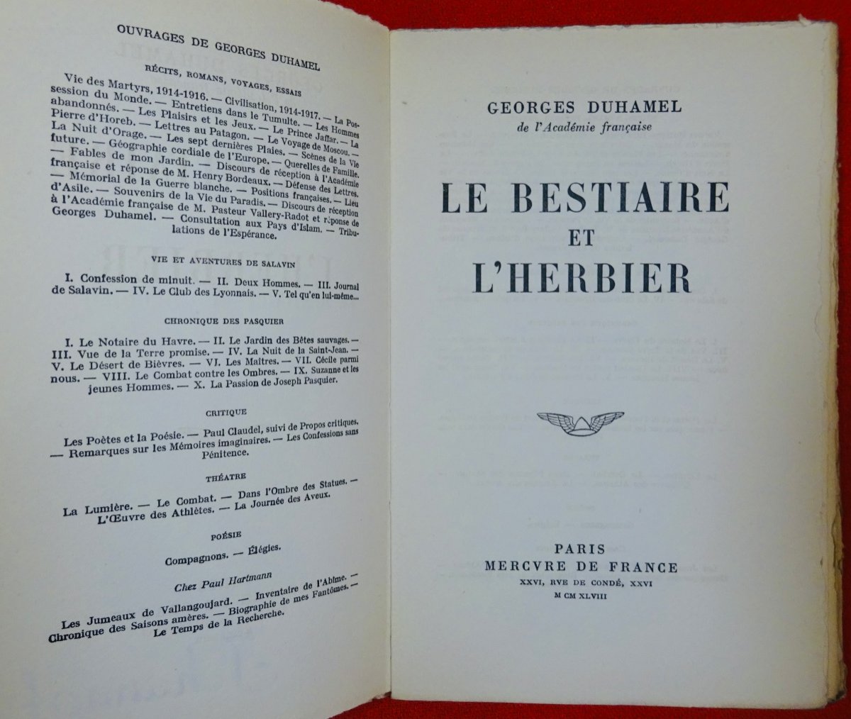 DUHAMEL - Le Bestiaire et l'herbier. Mercure de France, 1948. Édition originale.-photo-3