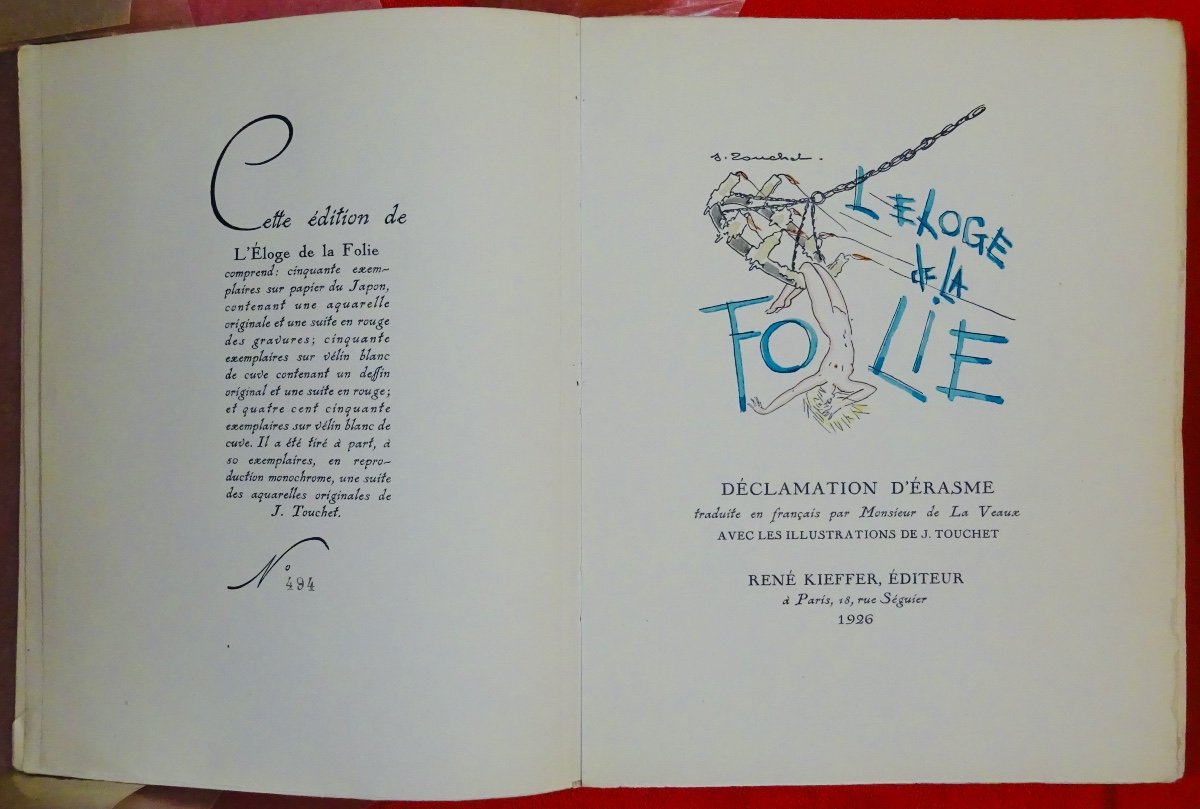 ÉRASME - Éloge de la folie. René Kieffer, 1926. Avec les illustrations de J. Touchet.-photo-2