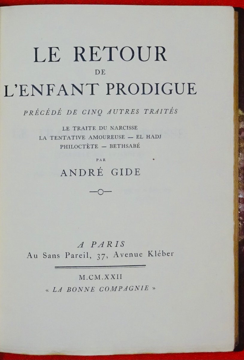 GIDE (André) - Le Retour de l'enfant prodigue. Au Sans Pareil, 1922. Belle reliure.-photo-3