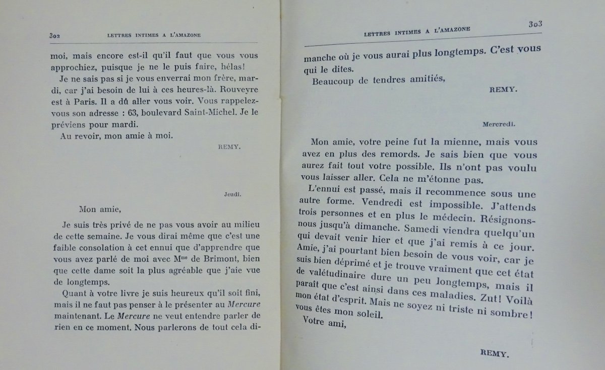GOURMONT - Lettres Intimes à l'Amazone. Mercure De France, 1927. Édition Originale.-photo-2