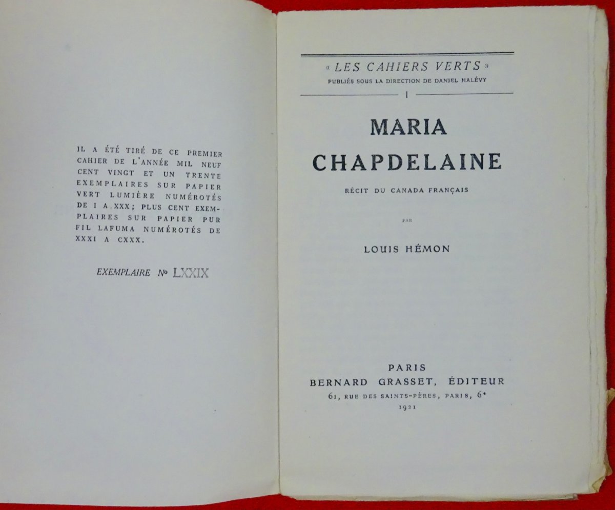 HÉmon- Maria Chapdelaine, Story Of French Canada. Grasset, 1921, Original Edition.-photo-3
