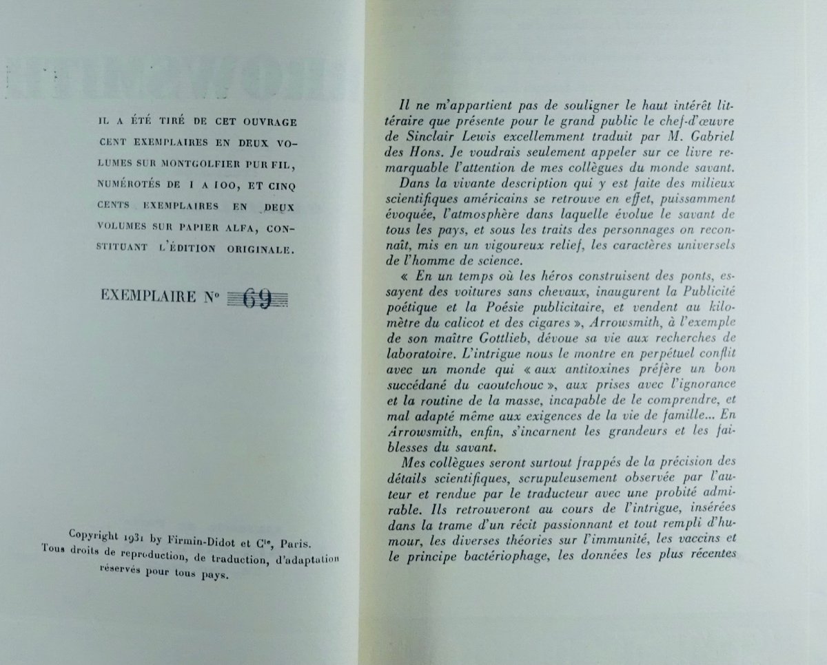 LEWIS (Sinclair) - Arrowsmith. Paris, Firmin-Didot & cie, 1931. Édition originale.-photo-2