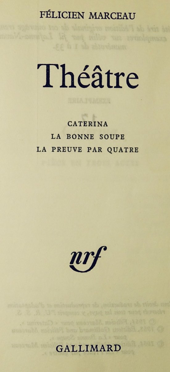 MARCEAU (Félicien) - Théâtre. Volume 1 et 2. Gallimard, 1964. Édition originale numérotée.-photo-4