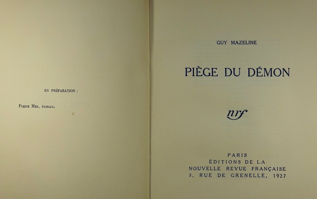 MAZELINE (Guy) - Piège du démon. Paris, Gallimard, 1927. Édition originale.-photo-2