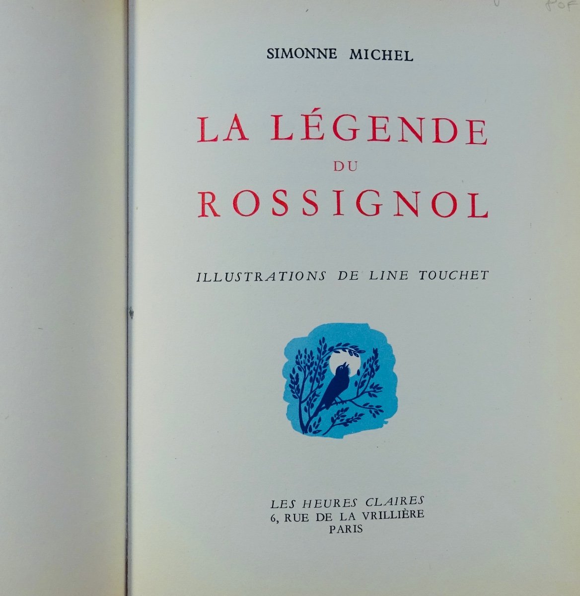 MICHEL - La Légende du rossignol. Paris, Les Heures Claires, 1946. Illustré par TOUCHET.-photo-2