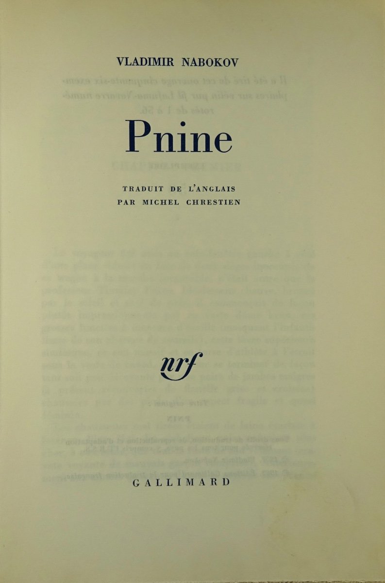 NABOKOV (Vladimir) - Pnine. Paris, Gallimard, 1962. Édition originale.-photo-2