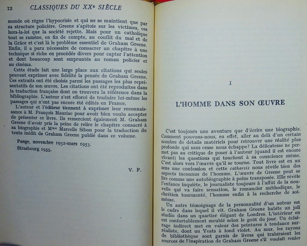 Pange (victor De) - Graham Greene. Editions Universitaires, 1955. Mosaic Binding.-photo-7
