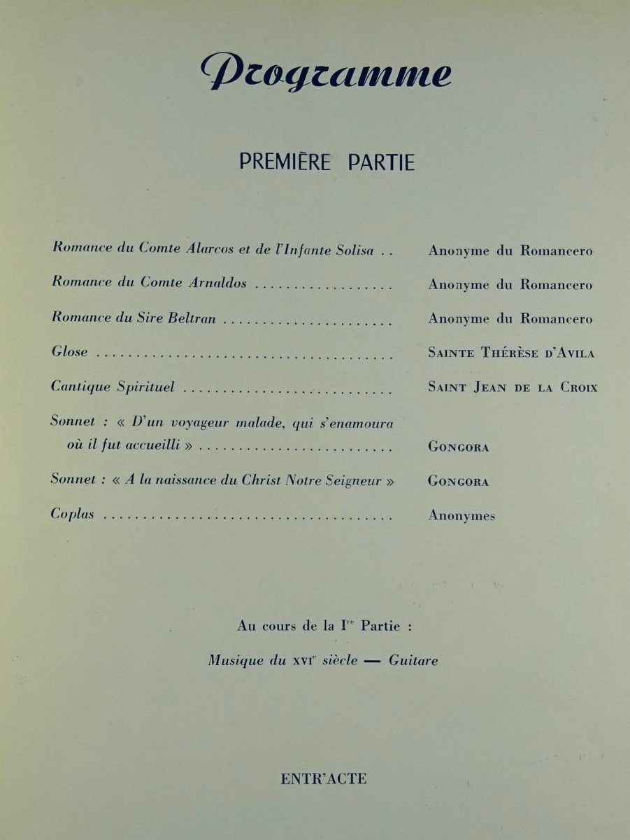 Programme De Théâtre - Veillée De Poèmes Espagnols. Hotel De Ville, 1954. SIGNÉ.-photo-3