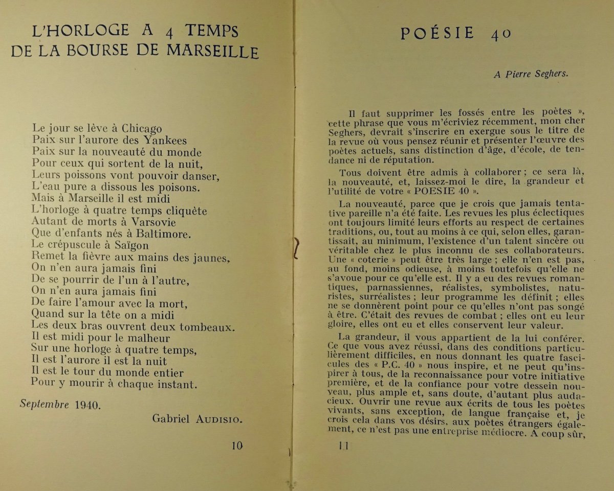 REVUE LITTÉRAIRE - Poésie 40. Ancienne revue des poètes-casqués. Paris, Seghers, 1940.-photo-2