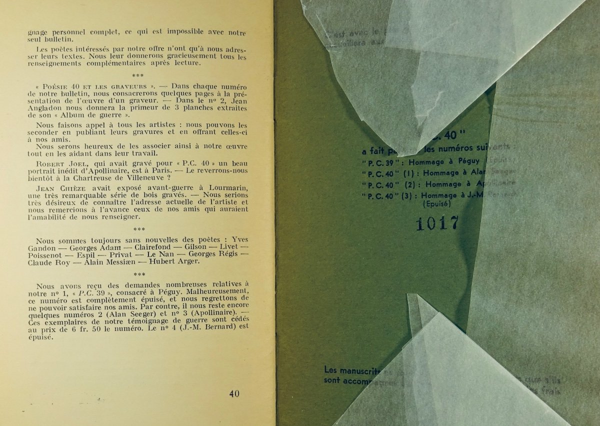 REVUE LITTÉRAIRE - Poésie 40. Ancienne revue des poètes-casqués. Paris, Seghers, 1940.-photo-5