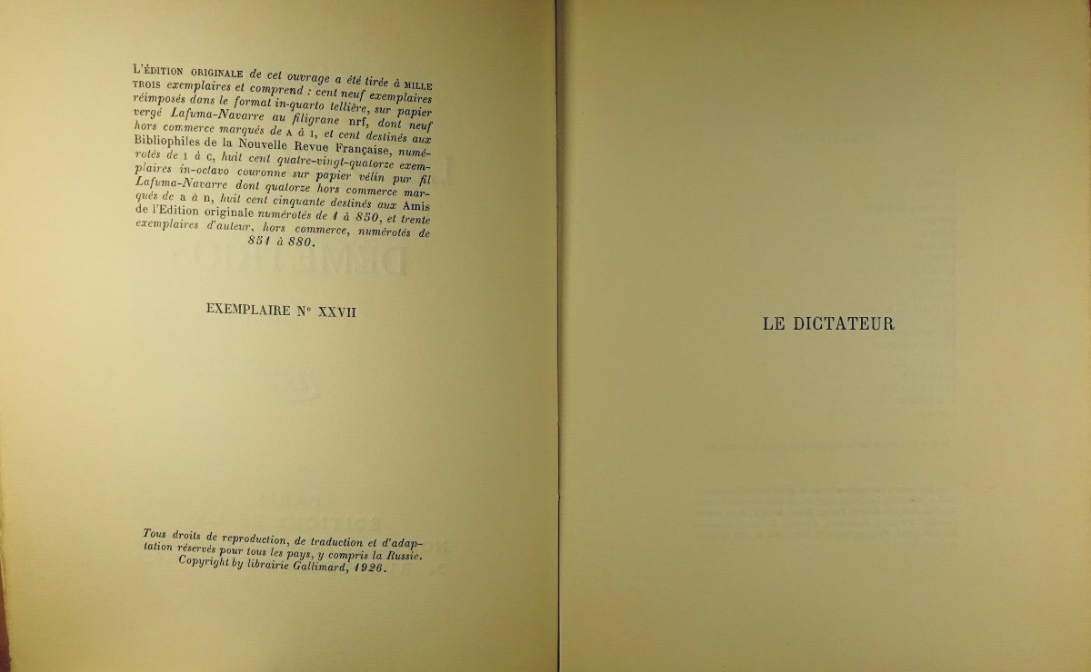 ROMAINS (Jules) - Le Dictateur. Démétrios. Gallimard, 1926. Édition originale.-photo-3