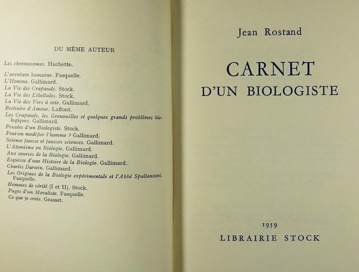 ROSTAND (Jean) - Carnet d'un biologiste. Stock, 1959. Envoi de l'auteur.-photo-4