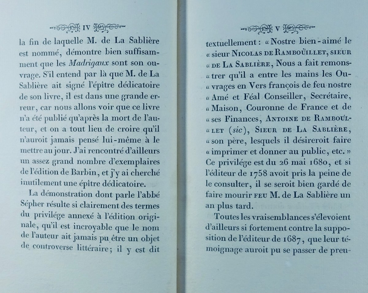 SABLIÈRE (Antoine de Rambouillet de la) - Madrigaux de monsieur de la Sablière. Delangle, 1825.-photo-5