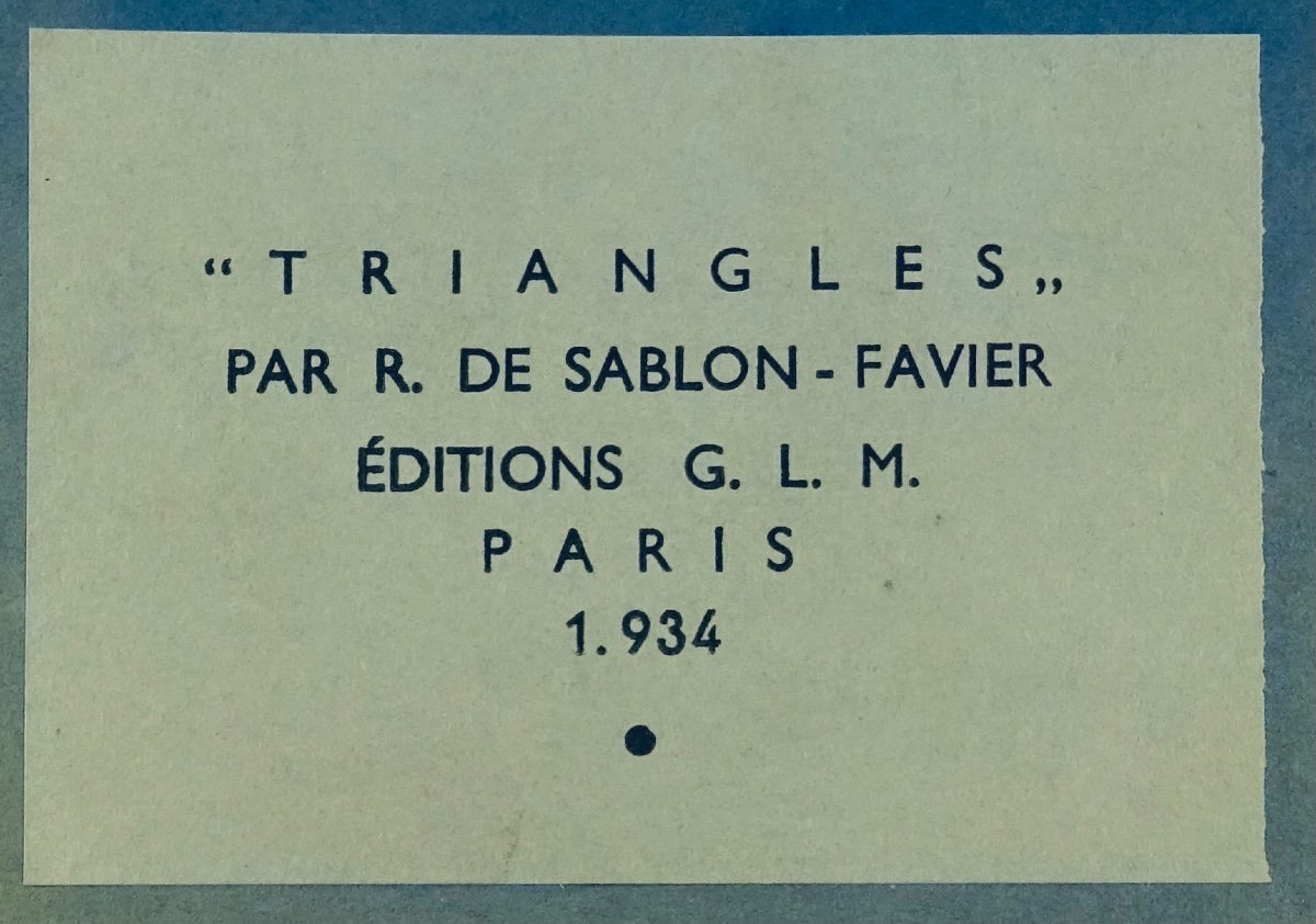 SABLON-FAVIER (R. de) - Triangles. G.L.M., 1934. Exemplaire sur beau papier.