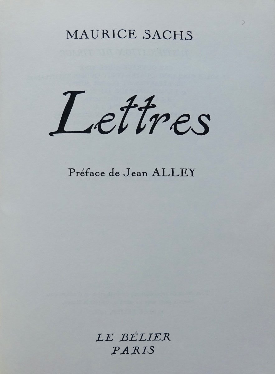 SACHS (Maurice) - Lettres. Le Bélier, 1968, exemplaire numéroté.-photo-2
