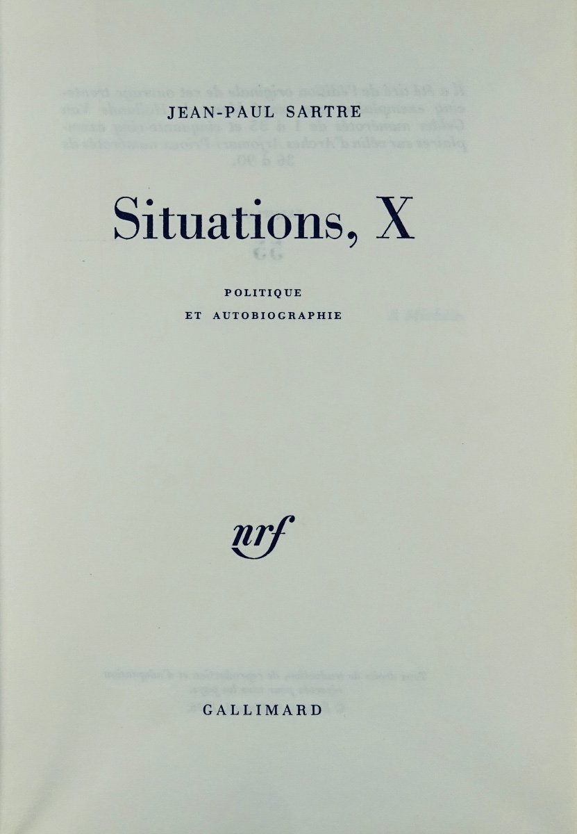 	SARTRE - Situations, X. Politique et autobiographie. Gallimard, 1976, édition originale.-photo-2