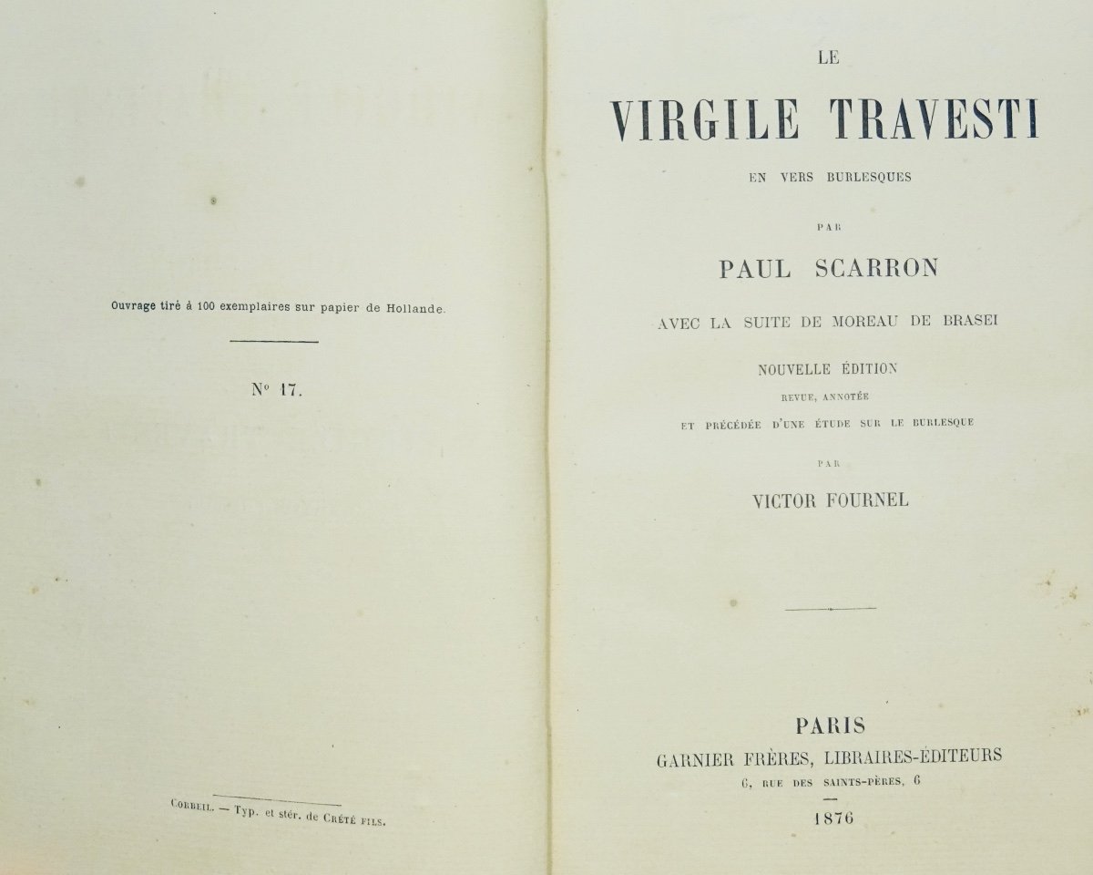 SCARRON (Paul) - Le Virgile travesti en vers burlesques. Garnier Frères, 1876. Bien relié.-photo-1