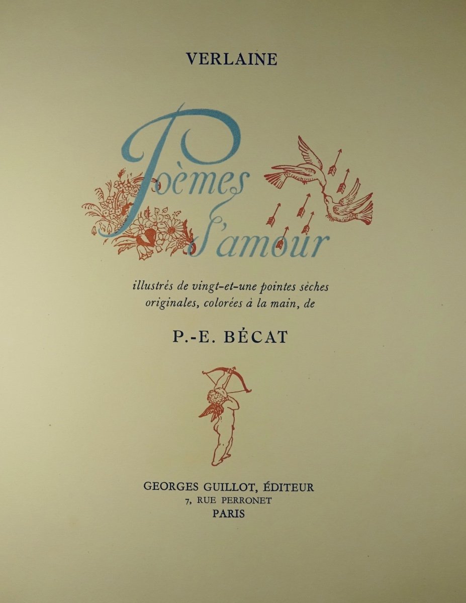 VERLAINE - Poèmes d'amour. Paris, Georges Guillot, 1946, illustré par BÉCAT.-photo-2