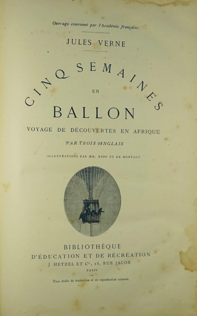 VERNE (Jules) - Cinq semaines en ballon. Hetzel, vers 1891, cartonnage aux initiales.-photo-3