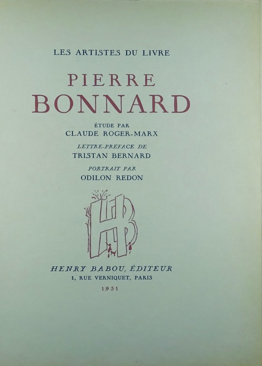 ROGER-MARX - Pierre Bonnard. Babou, 1931. Exemplaire numéroté avec une lithographie de BONNARD.-photo-2