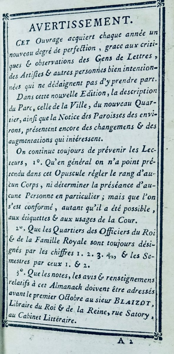 ANONYME - Almanach de Versailles, année 1779. Chez Blaizot, Valade et Deschamps.-photo-2