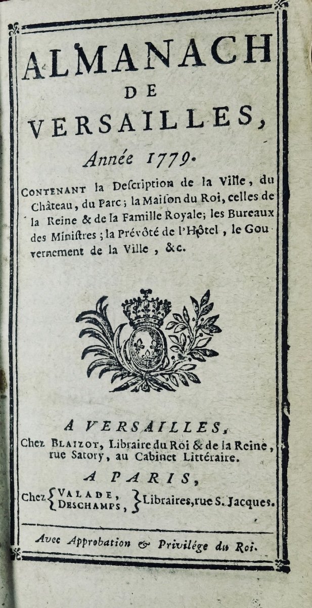 ANONYME - Almanach de Versailles, année 1779. Chez Blaizot, Valade et Deschamps.