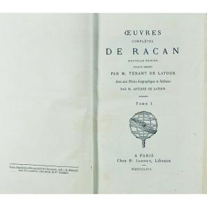 Racan - Complete Works Of Racan. Paris, Jannet, 1857 In Publisher's Cardboard.