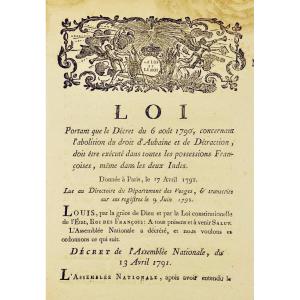 Law Carrying The Decree Of August 6, 1790, Concerning The Abolition Of The Right Of Aubaine, 1791.