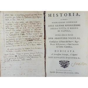 DON NICOLAI - Historia dell' ultime rivoluzione della cita di Napoli. 1660, reliure en vélin.