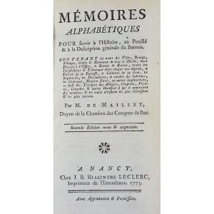 MAILLET - Mémoires alphabétiques pour servir à l'histoire, au pouillié du Barrois. 1773.