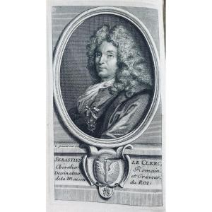 VALLEMONT - Éloge de Mr Le Clerc, chevalier romain dessinateur. 1715, reliure ancienne.