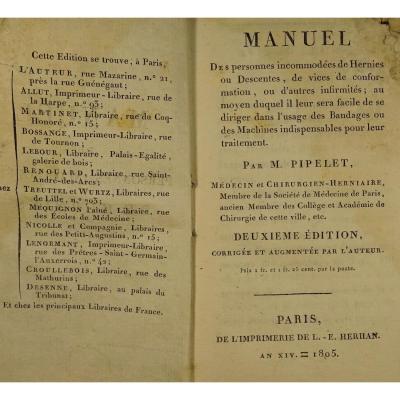 PIPELET - Livre de médecine concernant les hernies. 1805.