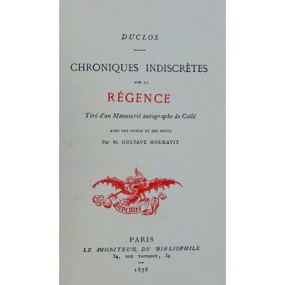 DUCLOS - Chroniques indiscrètes sur la Régence. 1878
