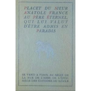 RENAN (Ernest) - Placet du sieur Anatole France... Les Éditions du Siècle, 1924. Hors commerce.
