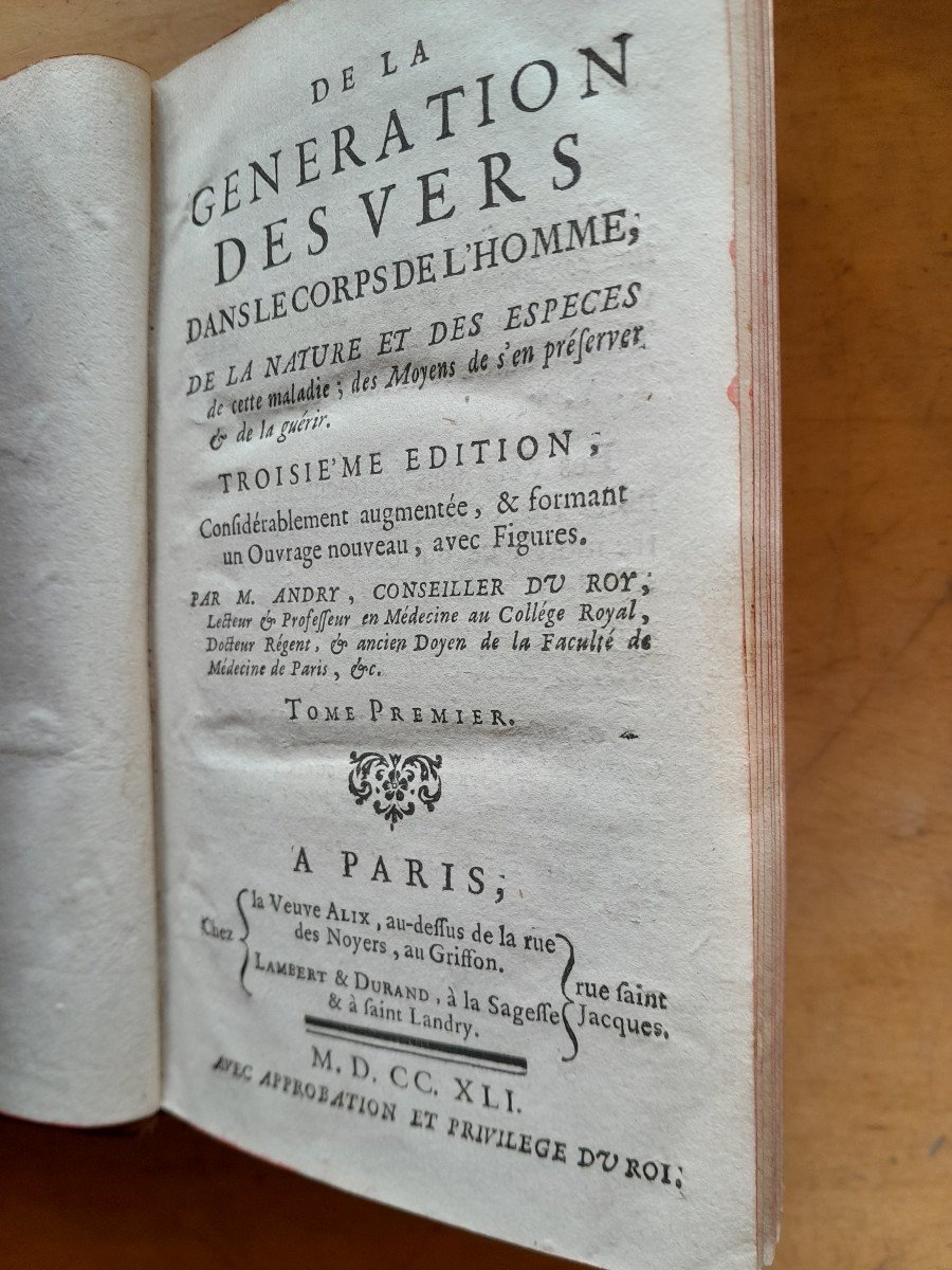 Livres Anciens M. Andry De La Génération Des Vers Dans Le Corps De l'Homme -photo-2