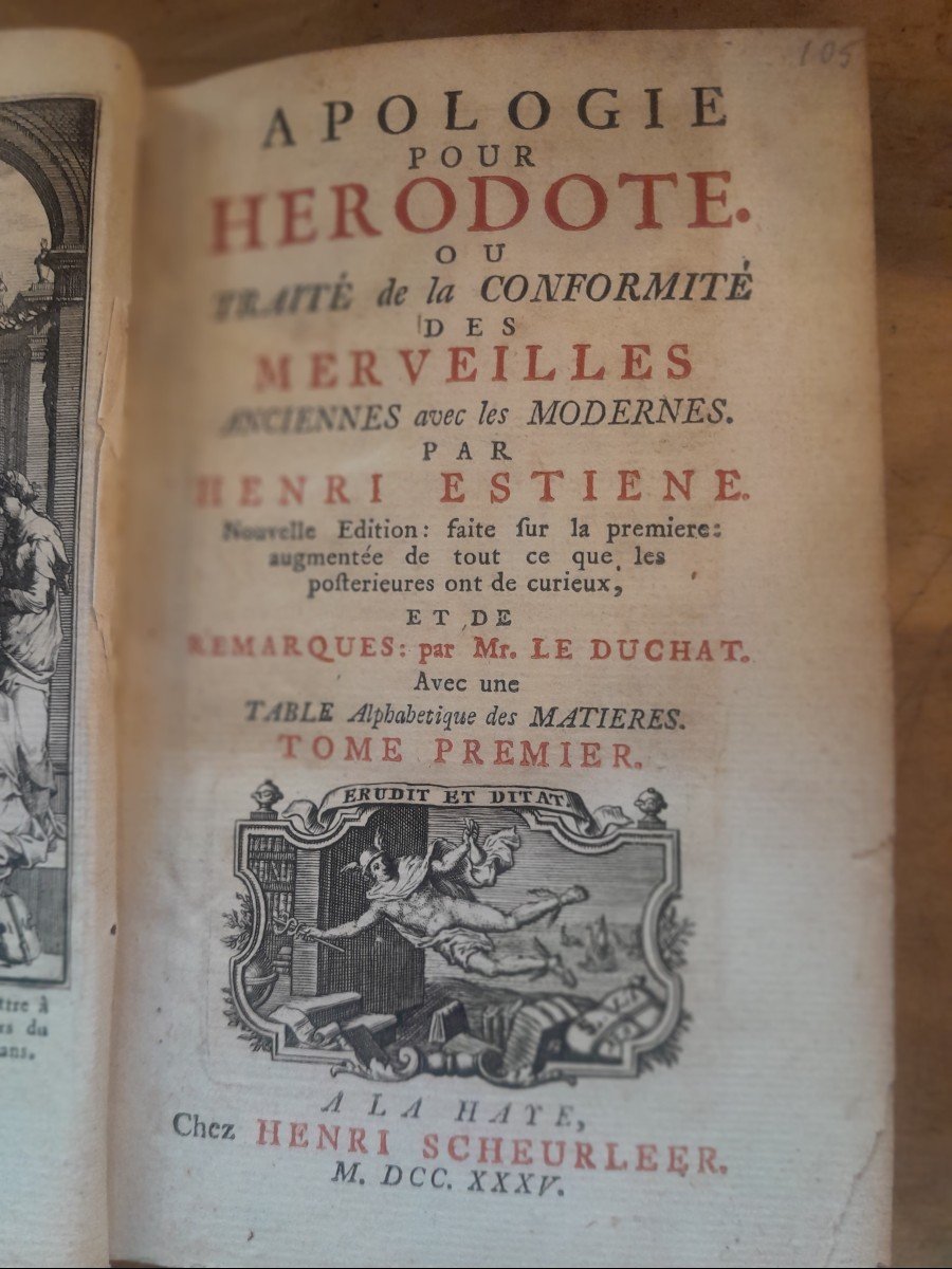 Livres anciens Henri Estienne Apologie pour Herodote ou traité des merveilles anciennes -photo-3